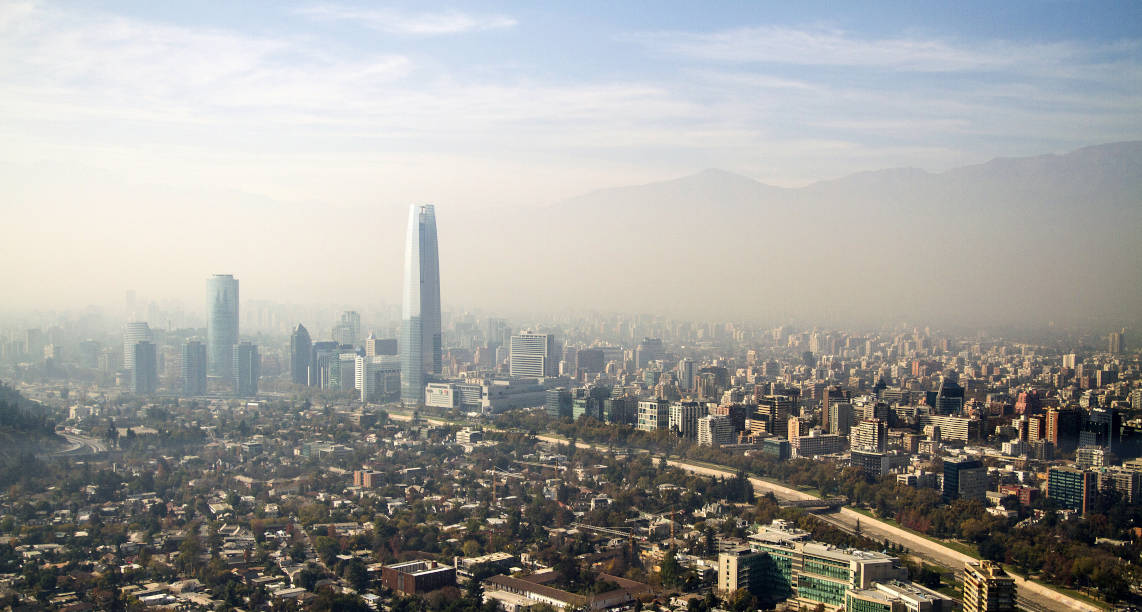 Aerial view of the beautiful City of Santiago in Chile